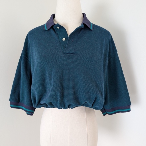 Cropped Tennis Collared T-shirt Pony Shirt Short Sleeve 3/4 Button Up - Picture 5 of 12